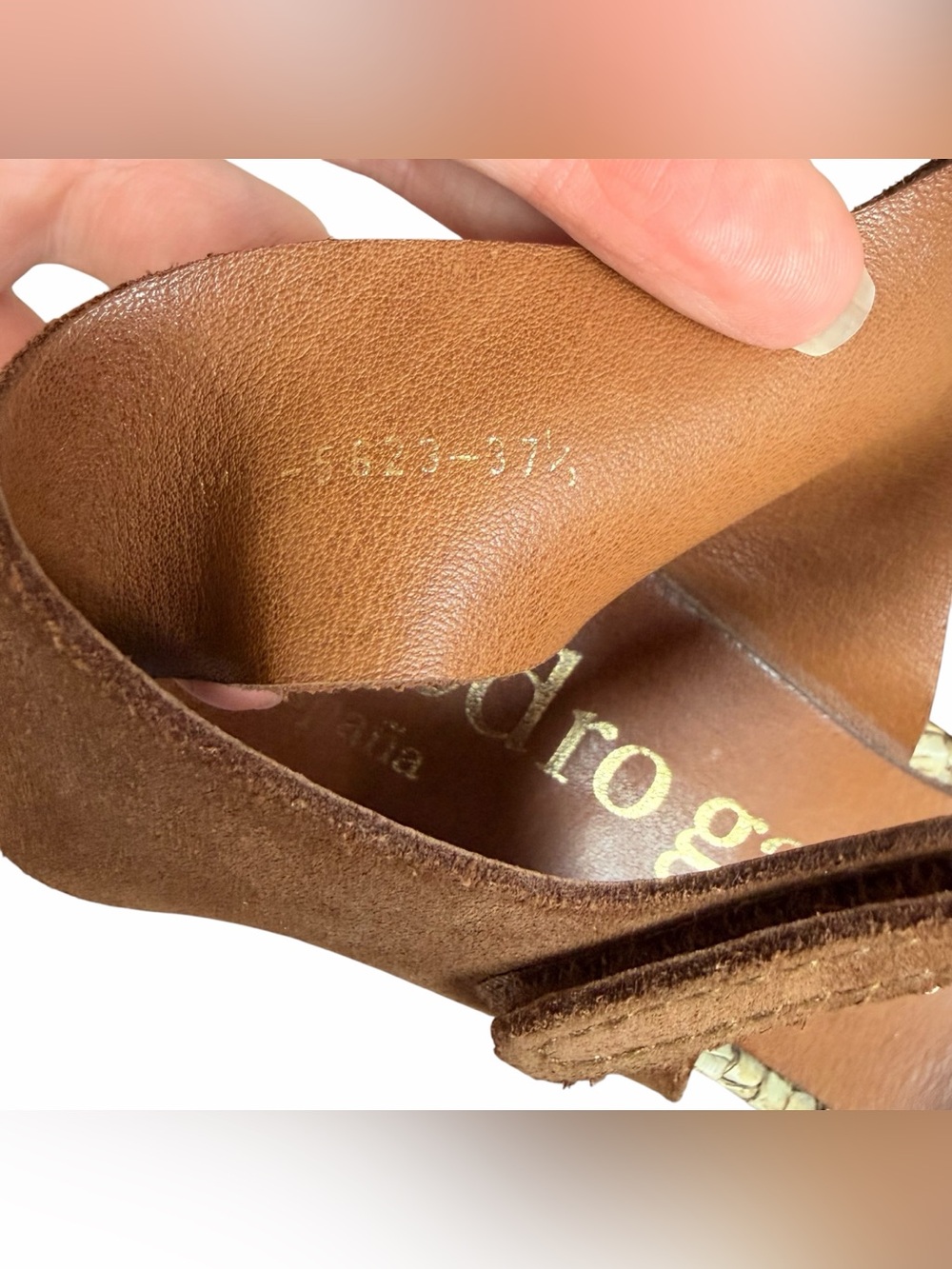 Pedro García Brown Suede Woven Wedge Sandals Boho Mediterranean Resort Size 37.5 - Picture 10 of 13